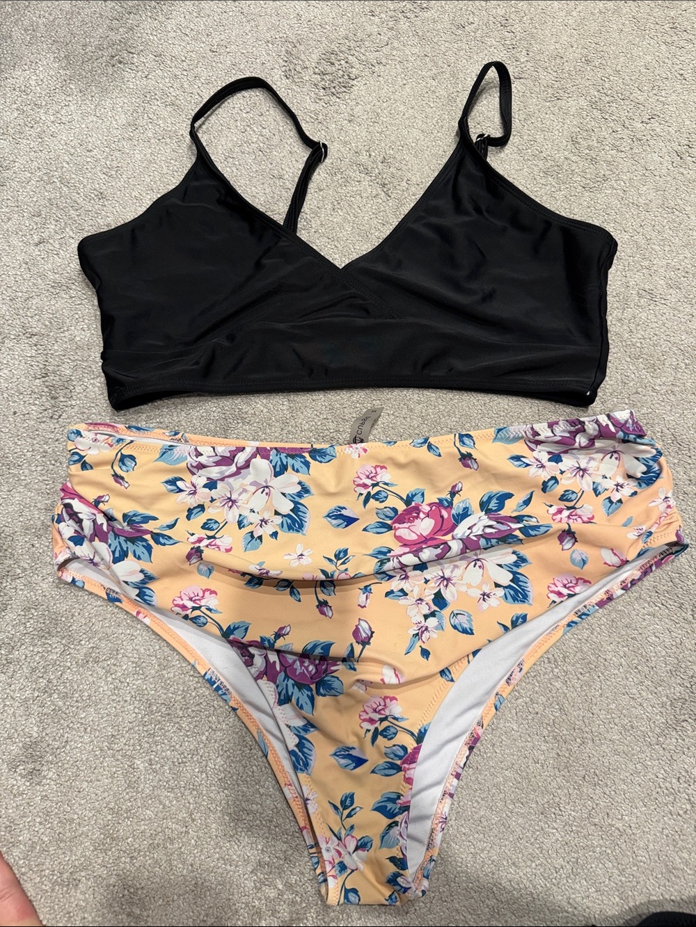 Cupshe Black Bralette Top & Yellow Floral High-Waist Bikini Bottom